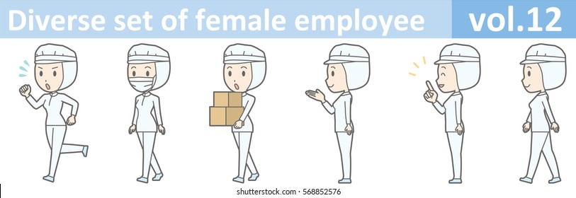 Diverse set of female employee, EPS10 vol.12 (A woman in uniform at a food factory. The mask is removable.)