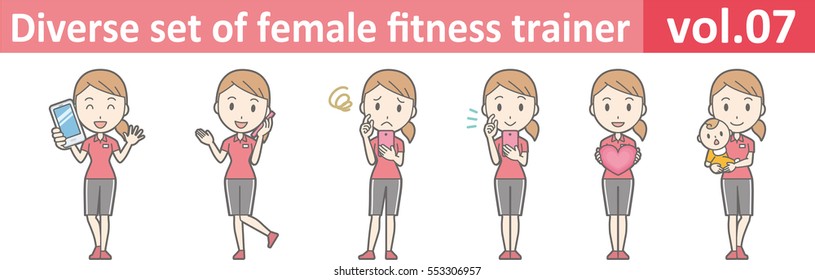 Diverse set of female fitness trainer , EPS10 vector format vol.07