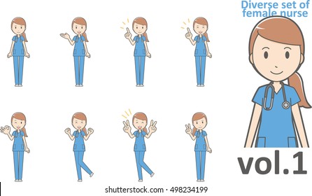 Diverse set of female nurse , EPS10 vector format vol.1