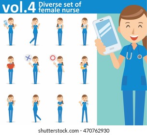 Diverse set of female nurse on white background , vector format vol.4