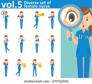 Diverse set of female nurse on white background , vector format vol.5