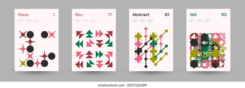 Conjunto diverso de patrones geométricos: amplia gama de Formas geométricas simétricas y formas repetitivas. Fondo Abstractas del cartel del mosaico. Ilustración vectorial.