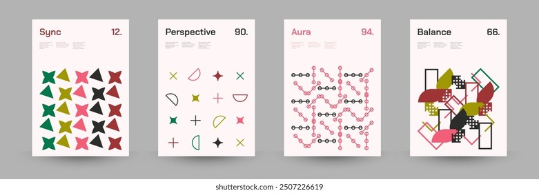 Diverse Set of Geometric Patterns: Wide Range of Symmetrical Geometric Shapes and Repeating Forms. Abstract Mosaic Poster Background. Vector Illustration.