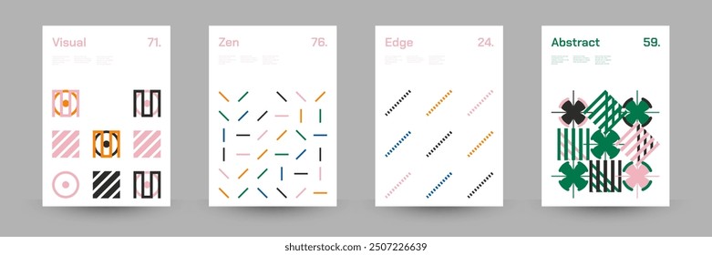 Conjunto diverso de patrones geométricos: amplia gama de Formas geométricas simétricas y formas repetitivas. Fondo Abstractas del cartel del mosaico. Ilustración vectorial.