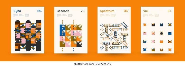 Diverse Set of Geometric Patterns: Wide Range of Symmetrical Geometric Shapes and Repeating Forms. Abstract Mosaic Poster Background. Vector Illustration.