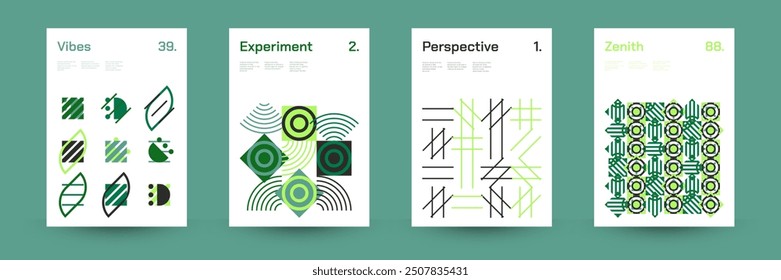 Verschiedene geometrische Muster: Breite Palette symmetrischer geometrischer Formen und sich wiederholender Formen. Abstrakter Mosaik-Poster-Hintergrund. Vektorgrafik.