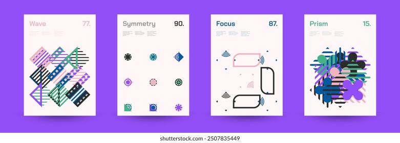Diverse Set of Geometric Patterns: Wide Range of Symmetrical Geometric Shapes and Repeating Forms. Abstract Mosaic Poster Background. Vector Illustration.