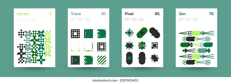 Diverse Set of Geometric Patterns: Wide Range of Symmetrical Geometric Shapes and Repeating Forms. Abstract Mosaic Poster Background. Vector Illustration.