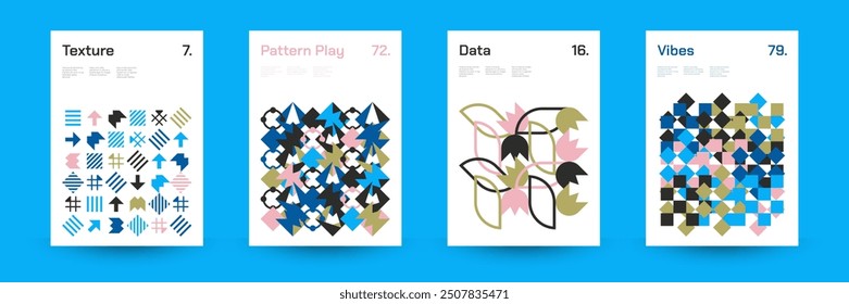 Diverse Set of Geometric Patterns: Wide Range of Symmetrical Geometric Shapes and Repeating Forms. Abstract Mosaic Poster Background. Vector Illustration.