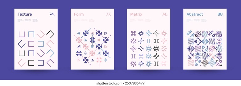 Diverse Set of Geometric Patterns: Wide Range of Symmetrical Geometric Shapes and Repeating Forms. Abstract Mosaic Poster Background. Vector Illustration.