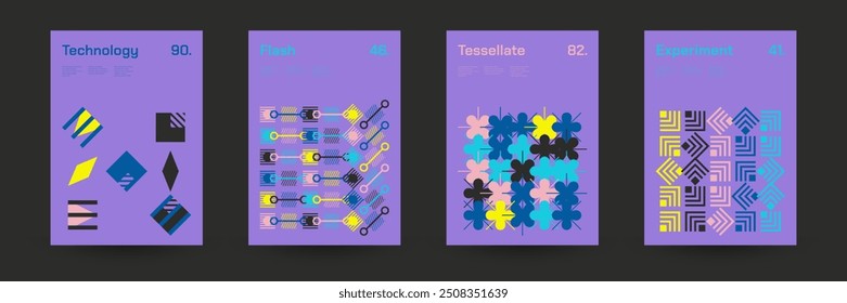 Diverse Set of Geometric Patterns: Wide Range of Symmetrical Geometric Shapes and Repeating Forms. Abstract Mosaic Poster Background. Vector Illustration.
