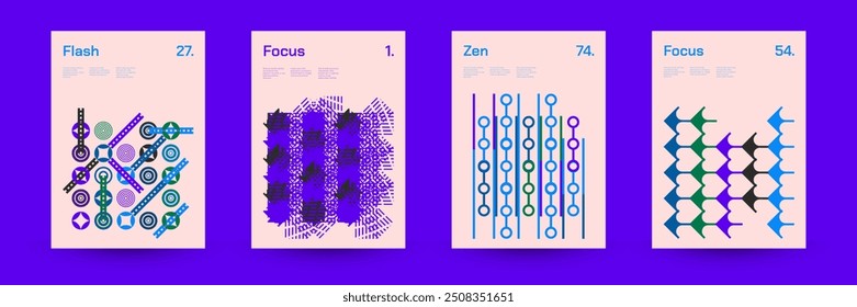 Diverse Set of Geometric Patterns: Wide Range of Symmetrical Geometric Shapes and Repeating Forms. Abstract Mosaic Poster Background. Vector Illustration.