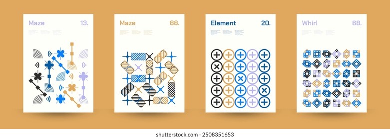 Diverse Set of Geometric Patterns: Wide Range of Symmetrical Geometric Shapes and Repeating Forms. Abstract Mosaic Poster Background. Vector Illustration.