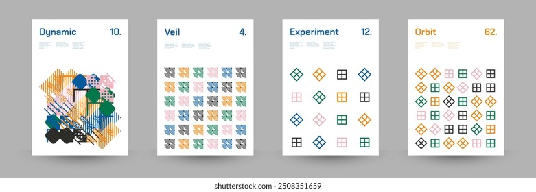 Conjunto diverso de patrones geométricos: amplia gama de Formas geométricas simétricas y formas repetitivas. Fondo Abstractas del cartel del mosaico. Ilustración vectorial.