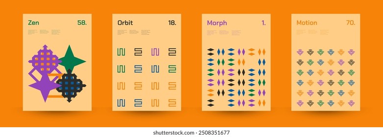 Diverse Set of Geometric Patterns: Wide Range of Symmetrical Geometric Shapes and Repeating Forms. Abstract Mosaic Poster Background. Vector Illustration.