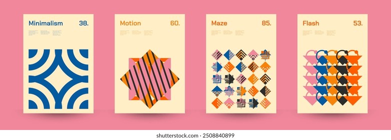 Diverse Set of Geometric Patterns: Wide Range of Symmetrical Geometric Shapes and Repeating Forms. Abstract Mosaic Poster Background. Vector Illustration.