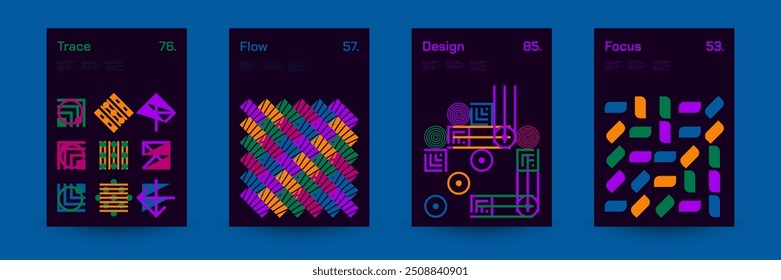 Diverse Set of Geometric Patterns: Wide Range of Symmetrical Geometric Shapes and Repeating Forms. Abstract Mosaic Poster Background. Vector Illustration.