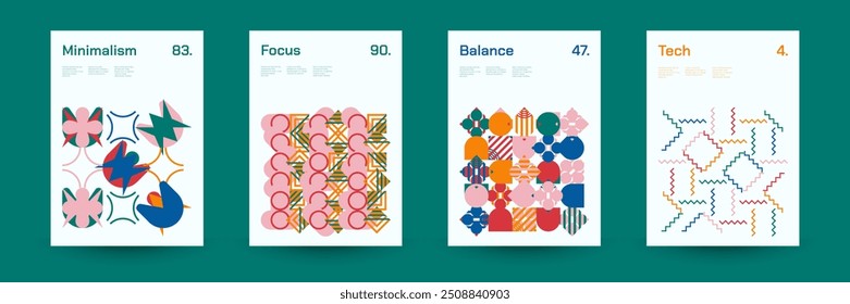 Diverse Set of Geometric Patterns: Wide Range of Symmetrical Geometric Shapes and Repeating Forms. Abstract Mosaic Poster Background. Vector Illustration.