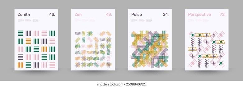 Diverse Set of Geometric Patterns: Wide Range of Symmetrical Geometric Shapes and Repeating Forms. Abstract Mosaic Poster Background. Vector Illustration.