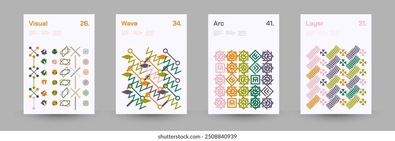 Diverse Set of Geometric Patterns: Wide Range of Symmetrical Geometric Shapes and Repeating Forms. Abstract Mosaic Poster Background. Vector Illustration.