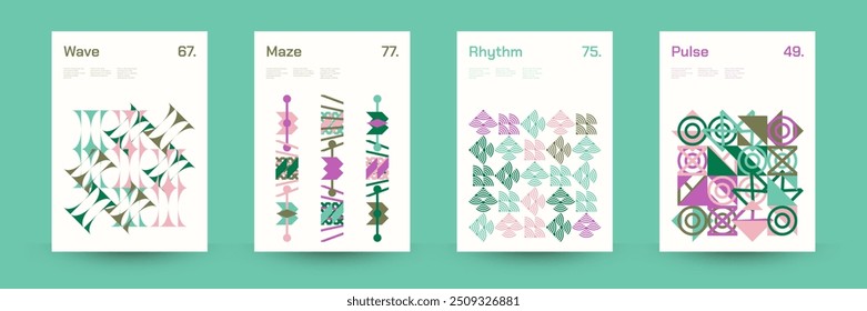 Diverse Set of Geometric Patterns: Wide Range of Symmetrical Geometric Shapes and Repeating Forms. Abstract Mosaic Poster Background. Vector Illustration.