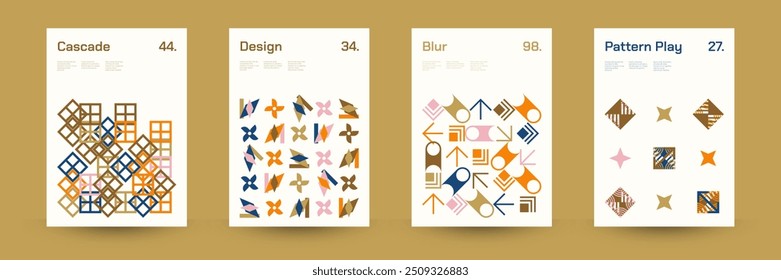 Diverse Set of Geometric Patterns: Wide Range of Symmetrical Geometric Shapes and Repeating Forms. Abstract Mosaic Poster Background. Vector Illustration.