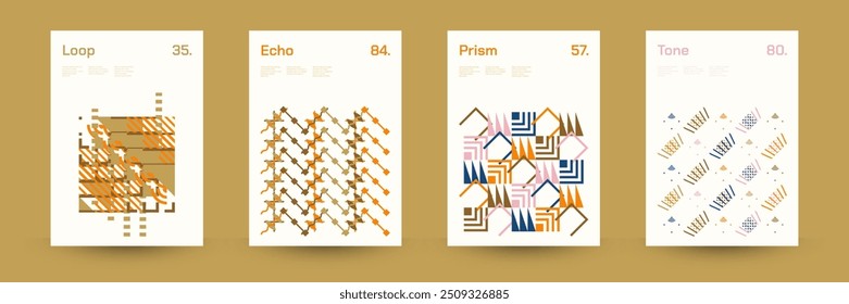 Conjunto Diverso de Padrões Geométricos: Ampla Gama de Formas Geométricas Simétricas e Formas Repetitivas. Fundo Abstrato do Pôster de Mosaico. Ilustração de vetor.