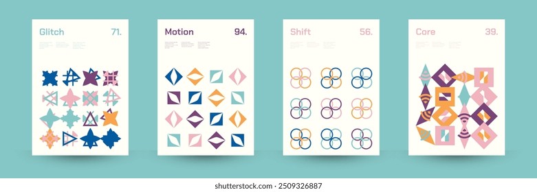 Diverse Set of Geometric Patterns: Wide Range of Symmetrical Geometric Shapes and Repeating Forms. Abstract Mosaic Poster Background. Vector Illustration.
