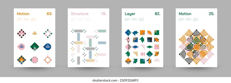 Conjunto diverso de patrones geométricos: amplia gama de Formas geométricas simétricas y formas repetitivas. Fondo Abstractas del cartel del mosaico. Ilustración vectorial.