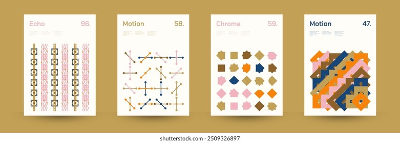 Conjunto diverso de patrones geométricos: amplia gama de Formas geométricas simétricas y formas repetitivas. Fondo Abstractas del cartel del mosaico. Ilustración vectorial.