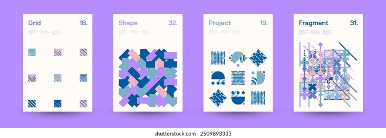 Diverse Set of Geometric Patterns: Wide Range of Symmetrical Geometric Shapes and Repeating Forms. Abstract Mosaic Poster Background. Vector Illustration.