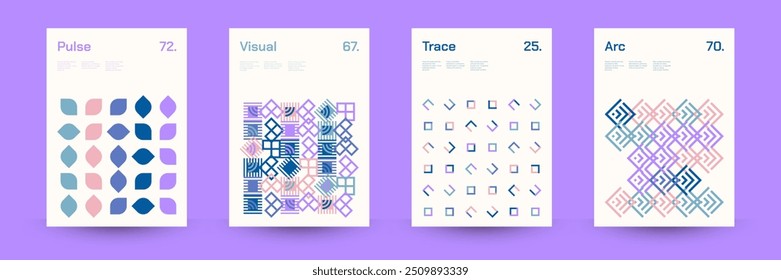 Conjunto diverso de patrones geométricos: amplia gama de Formas geométricas simétricas y formas repetitivas. Fondo Abstractas del cartel del mosaico. Ilustración vectorial.