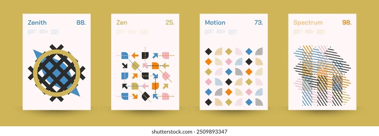 Diverse Set of Geometric Patterns: Wide Range of Symmetrical Geometric Shapes and Repeating Forms. Abstract Mosaic Poster Background. Vector Illustration.
