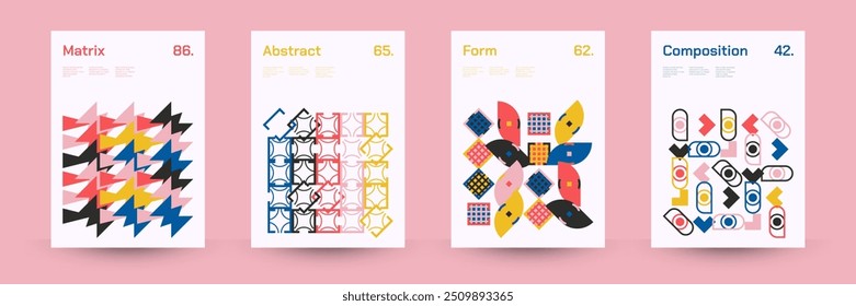 Diverse Set of Geometric Patterns: Wide Range of Symmetrical Geometric Shapes and Repeating Forms. Abstract Mosaic Poster Background. Vector Illustration.