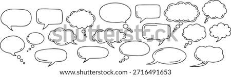 A diverse set of hand-drawn speech bubbles and thought clouds in different shapes and sizes, perfect for comic strips, conversations, and idea representation.
