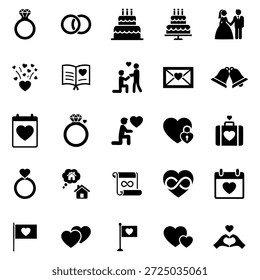 Un conjunto diverso de iconos de alta calidad con Elementos de novia clásicos y romance digital moderno.