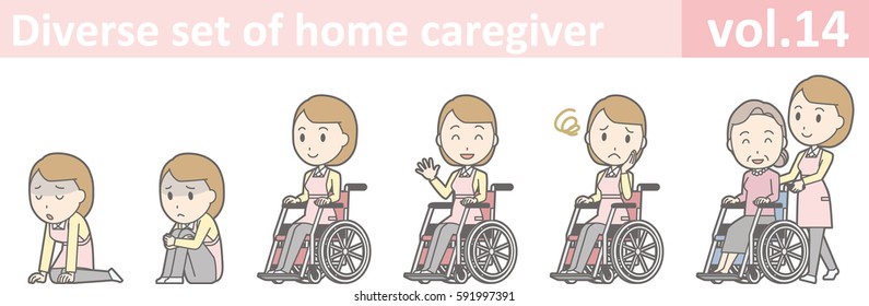 Diverse set of home caregiver, EPS10 vol.14 (Illustration of a home helper woman wearing an apron)