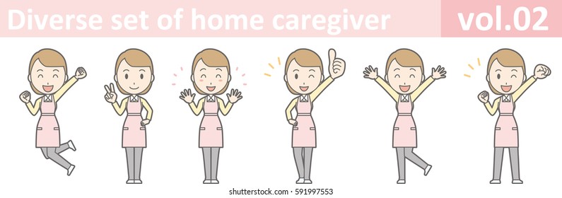 Diverse set of home caregiver, EPS10 vol.02 (Illustration of a home helper woman wearing an apron)