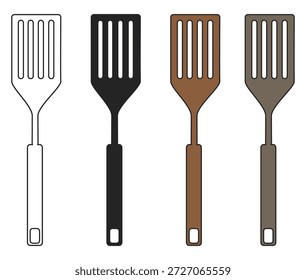 Diverse set of kitchen spatulas featuring outline, solid black, brown, and gray designs