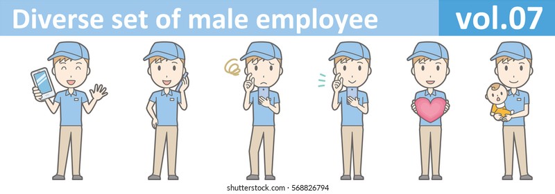 Diverse set of male employee, EPS10 vol.07 (Male employee in a blue polo shirt and cap)