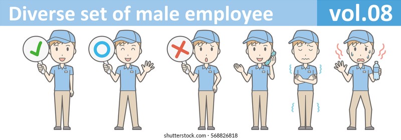 Diverse set of male employee, EPS10 vol.08 (Male employee in a blue polo shirt and cap)