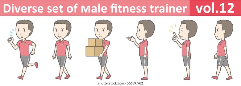 Diverse set of male fitness trainer, EPS10 vol.12 (Male gym clerk wearing a red polo shirt)