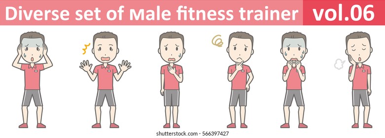 Diverse set of male fitness trainer, EPS10 vol.06 (Male gym clerk wearing a red polo shirt)