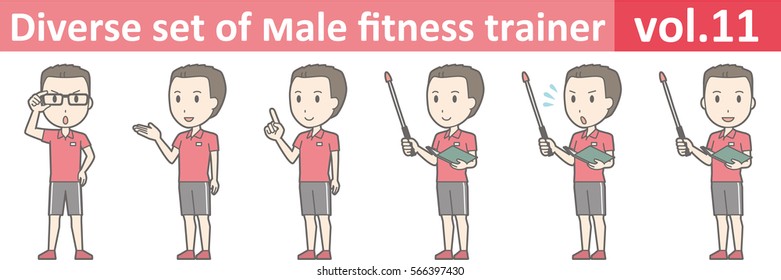 Diverse set of male fitness trainer, EPS10 vol.11 (Male gym clerk wearing a red polo shirt)