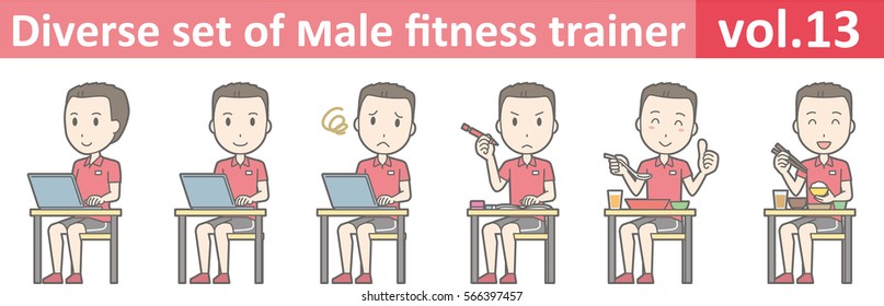 Diverse set of male fitness trainer, EPS10 vol.13 (Male gym clerk wearing a red polo shirt)