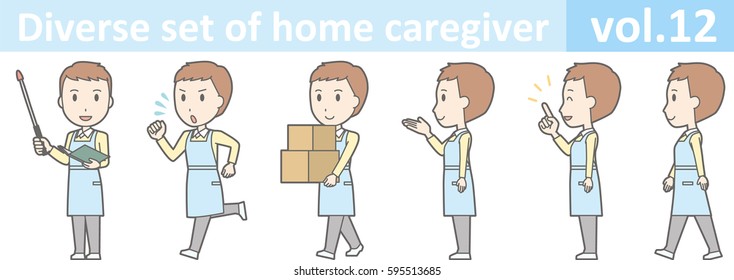 Diverse set of male home caregiver, EPS10 vol.12 (Male caregiver wearing a blue apron)