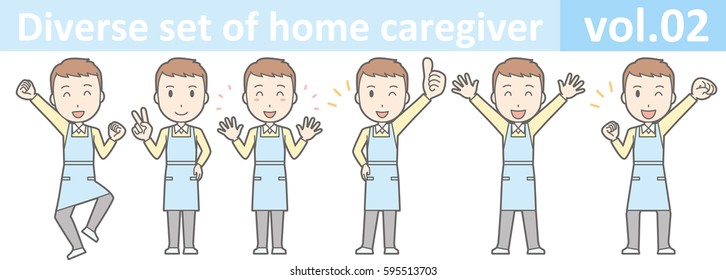 Diverse set of male home caregiver, EPS10 vol.02 (Male caregiver wearing a blue apron)