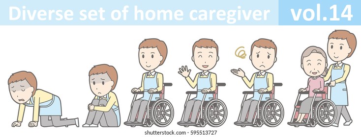 Diverse set of male home caregiver, EPS10 vol.14 (Male caregiver wearing a blue apron)