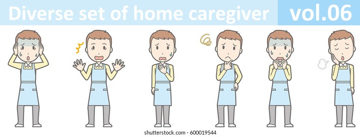 Diverse set of male home caregiver, EPS10 vol.06 (Male caregiver wearing a blue apron)