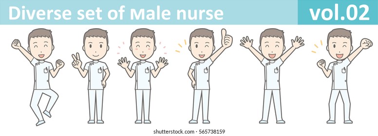 Diverse set of male nurse , EPS10 vector format vol.02 (Illustration of various poses of male nurse wearing white uniform)